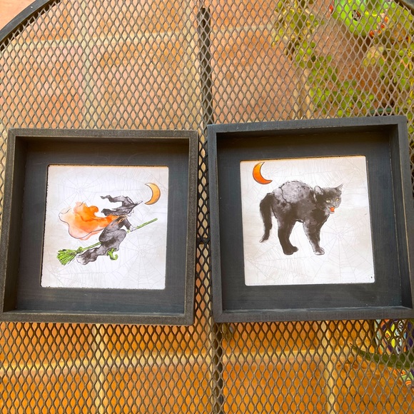 HALLOWEEN PICTURE SET 🧟‍♀️🐈‍⬛ Witch Black Cat Cute Holiday House Decor Framed - Picture 4 of 7